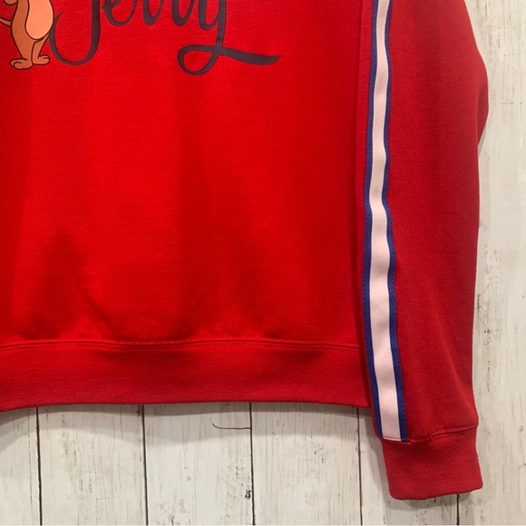 Tom & Jerry Women's Blue/White Striped Sleeve Graphic Red Sweatshirt Medium - Picture 10 of 13